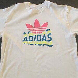 Adidas T-shirt Men's XLarge Training Supply White Sporty Athletic Pink Blue